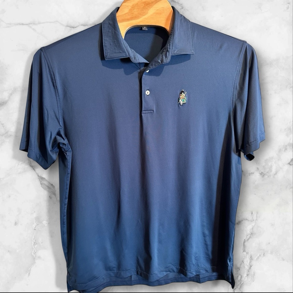 Peter Millar Summer Comfort Polo Shirt‎ Men's XL Blue Scottish Soldier Logo
